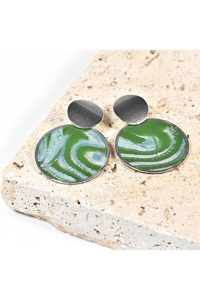 NARRU Handmade NARRU earrings, round, dark green and silver, Asha 13