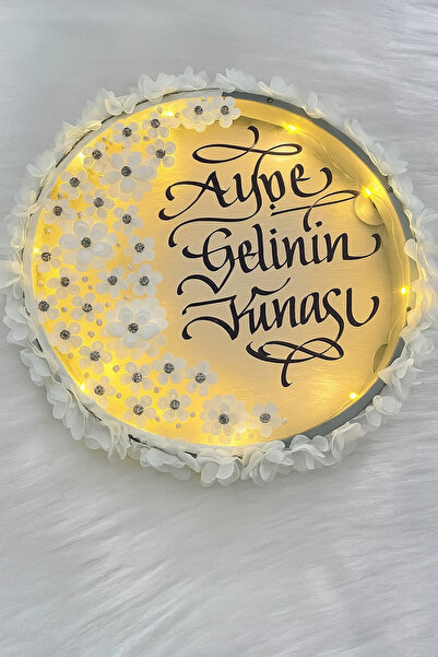 Evsay Ledli Şeffaf Gelin Tefi Çiçek Taş Düğün Kına Nedime Bride Parti Defi Vu...