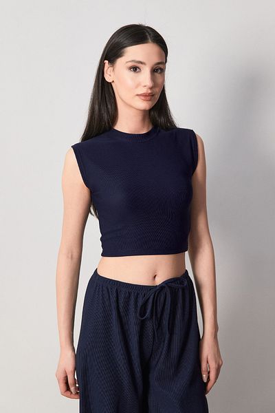 Fulla Moda Corded Crew Neck Crop T-Shirt