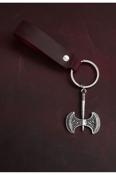 BSN Store Double Axe Figure Genuine Leather Keychain Gift Keychain