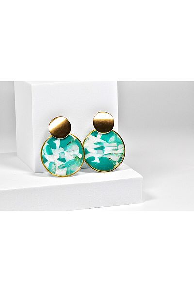 NARRU NARRU handmade earrings, round, turquoise, white and gold, Asha 47