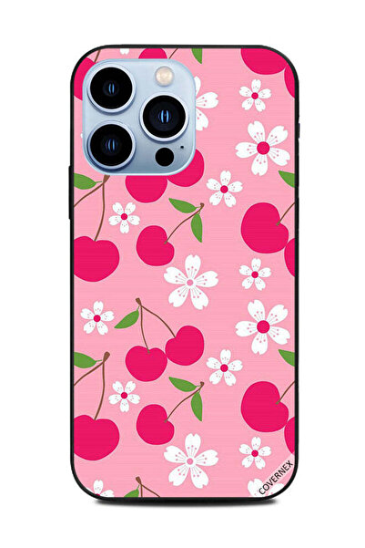Covernex غطاء حماية لهاتف أبل آيفون 13 برو - فواكه وردية وزهور بيضاء