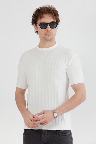 Fulla Moda Πλεκτό μπλουζάκι με ριγέ Crew λαιμόκοψη