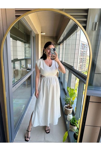 Elif Özbey Butik Φόρεμα από λινό με πέτρινο στο πλάι