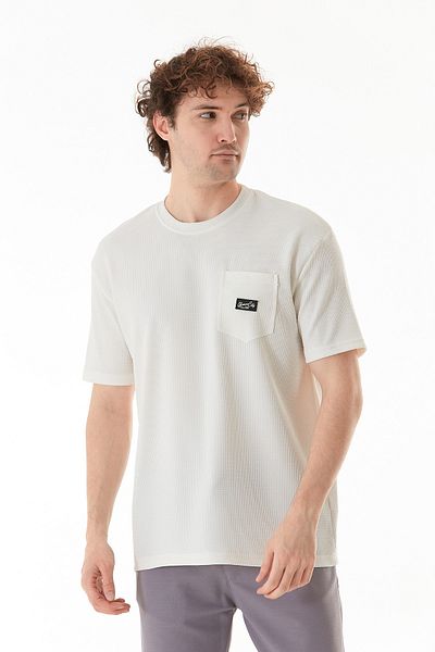 Fulla Moda Βασικό μπλουζάκι Jacquard με τσέπη με λαιμόκοψη
