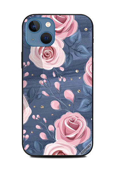Covernex غطاء حماية لهاتف أبل آيفون 13 بنقشة ورود وردية وأوراق رمادية داكنة