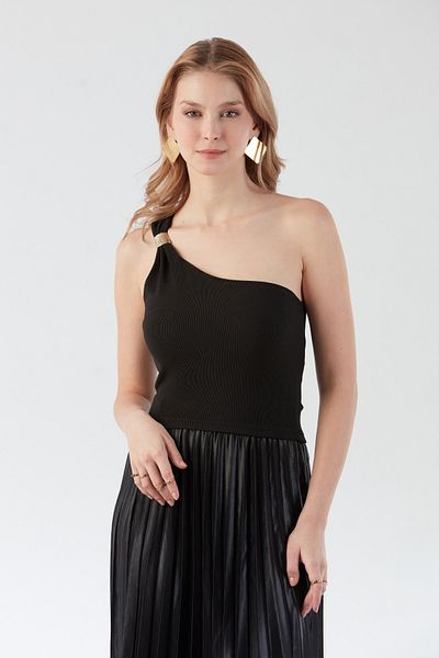 Fulla Moda Μπλούζα με κορδόνι με αγκράφα με έναν ώμο