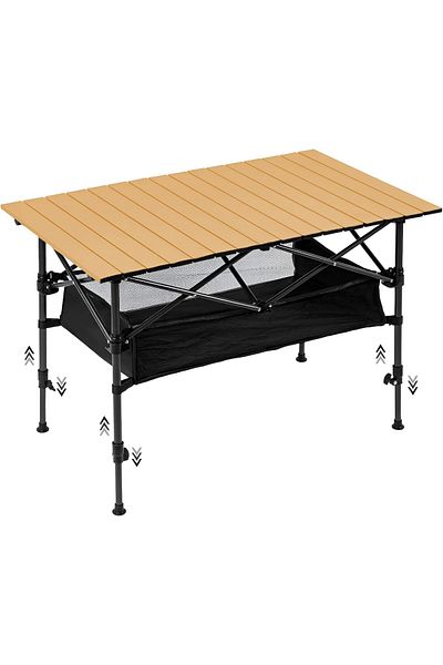 Taimi Folding Table, Portable Aluminum Adjustable Height Table Brown Color - Size 95L*55W*80H cm