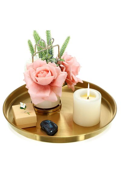 COOYA Decorative Storage Tray,Gold Round Tray,Decorative Storage Tray for Jewelry,Makeup,Fruit (Gold)