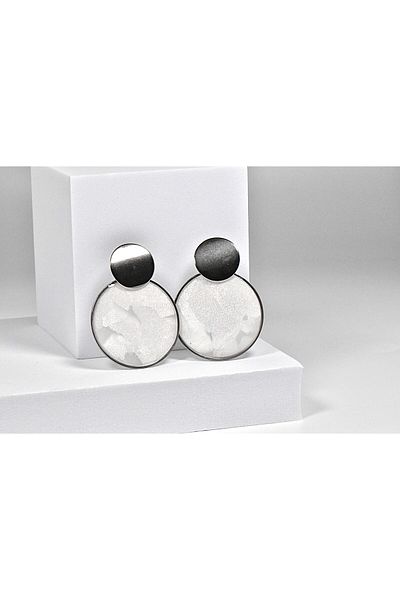 NARRU NARRU handmade earrings, round, pearl white and silver, Asha 12