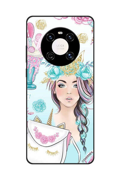 Covernex غطاء حماية لهاتف هواوي ميت 40 - رموش على الحقيبة وفتاة وحيد القرن