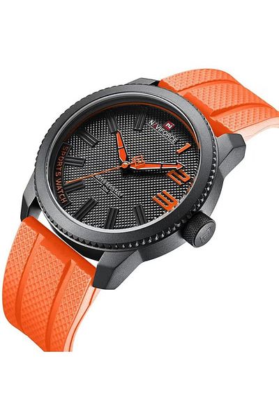 Naviforce Men Black and Orange Sports Watch with Rubber Strap Durable Analog Quartz Wristwatch
