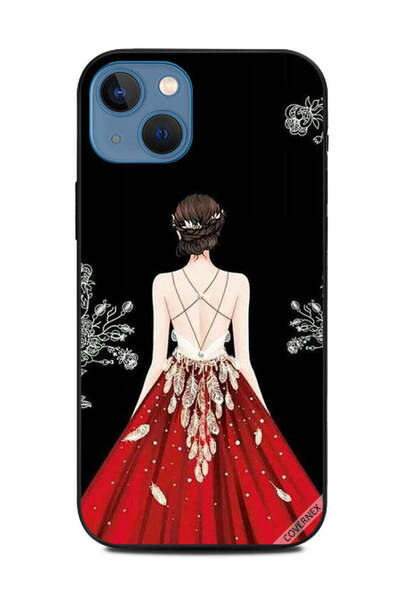 Covernex غطاء حماية لهاتف أبل آيفون 13 - فتاة ذات فستان أحمر بمظهر لطيف
