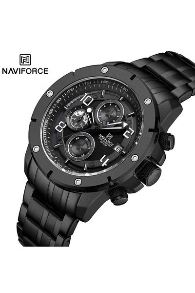 Naviforce Luxury Chronograph Wrist Watch for Men with Stainless Steel Strap Water Resistant Multi-Function