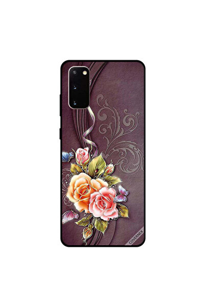 Covernex غطاء حماية لهاتف سامسونج جالكسي S20، قماش بني بنقشة زهور وفراشات