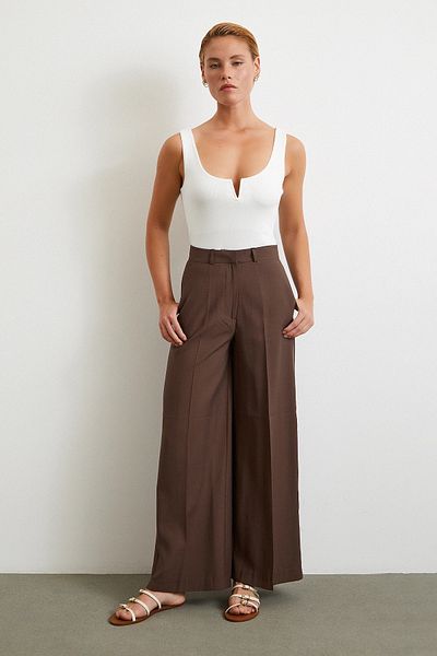Never more Wide Leg Palazzo Pants Brown