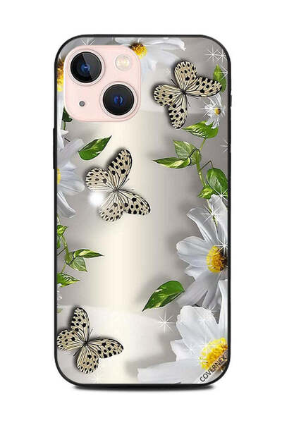 Covernex غطاء حماية لهاتف أبل آيفون 13 ميني مزين بنقاط سوداء وزهور بيضاء