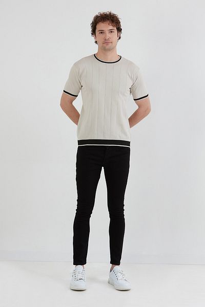 Fulla Moda Πλεκτό μπλουζάκι με ριγέ Crew λαιμόκοψη