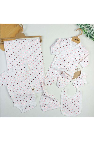 BYS BABY FASHION 100% Organic Cotton 7-Piece Baby Girl Hospital Discharge Set / Suitable for Four Seasons Use