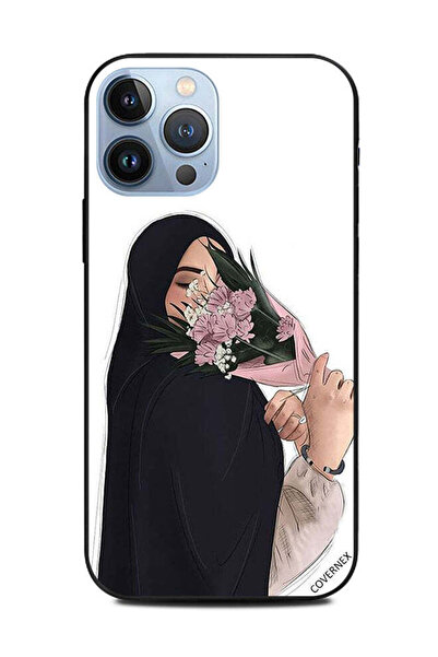 Covernex غطاء حماية لهاتف Apple iPhone 13 Pro Max وجه فتاة مخفي مع زهور الخوخ