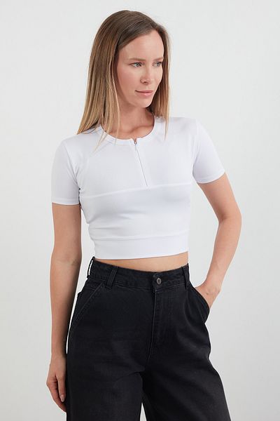 Fulla Moda Tricou de bază din țesătură submersibilă cu jumătate de fermoar