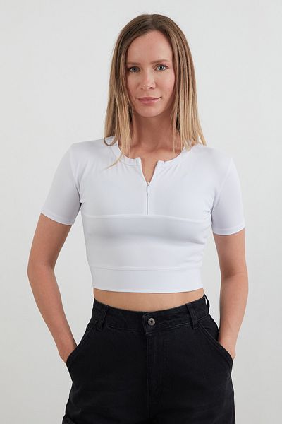 Fulla Moda Tricou de bază din țesătură submersibilă cu jumătate de fermoar