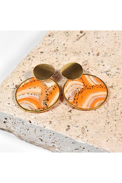 NARRU NARRU earrings handmade, round, orange, peach, white, gold, Asha 7