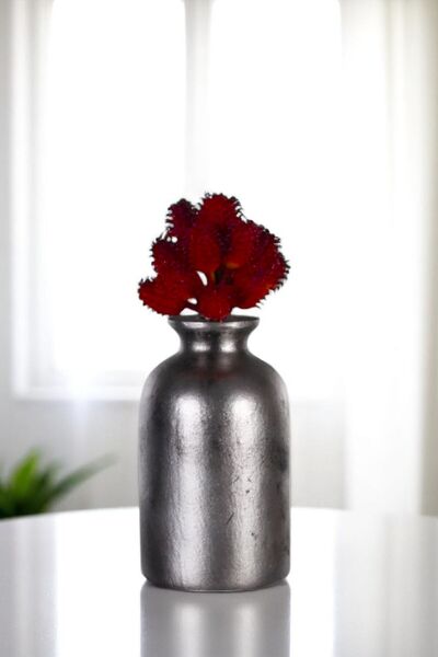 Evene Vazo Küçük Vazo Masa Üstü Vazo Ev Dekorasyon Vazo Gümüş Eskitme Renk Model 67