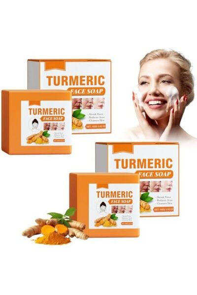 Bonjour 2 Pieces Turmeric Soap Bar, Natural Face Soap, Turmeric Soap for Dark Spots Face and Body De