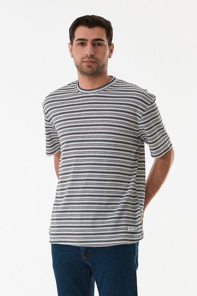 Fulla Moda Μπλουζάκι με ριγέ Jacquard Crew Neck