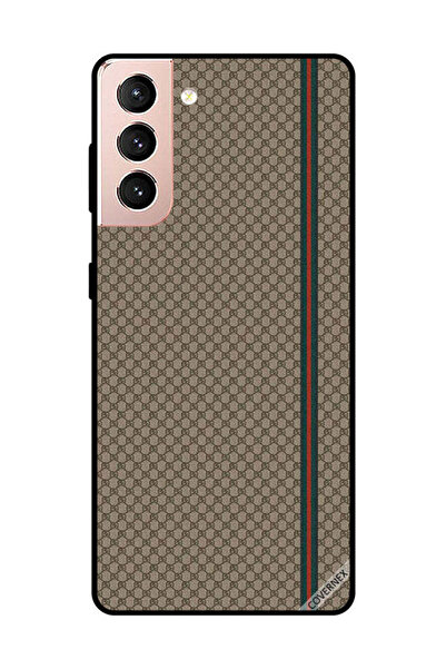 Covernex غطاء حماية لهاتف سامسونج جالاكسي S21 بلس بخطوط حمراء وخضراء على نمط بني