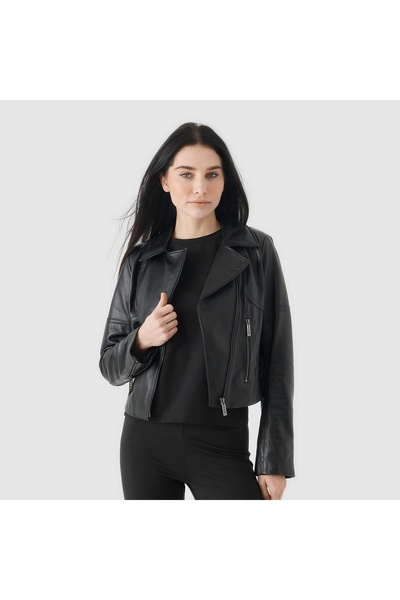 TOGO Siyah Hakiki Deri Kadın Mont [810051]