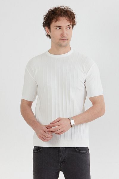 Fulla Moda Πλεκτό μπλουζάκι με ριγέ Crew λαιμόκοψη