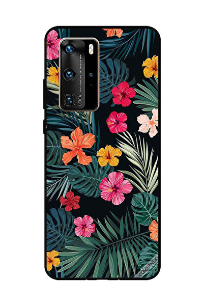 Covernex غطاء حماية لهاتف هواوي بي 40 برو - زهور متعددة الألوان وريش أخضر داكن
