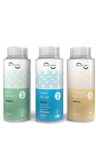 BRASILEIRA مجموعة نانو فيلر بروتين لعلاج الشعر وتنعيمه وفرد الشعر، 3 قطع، 100 مل
