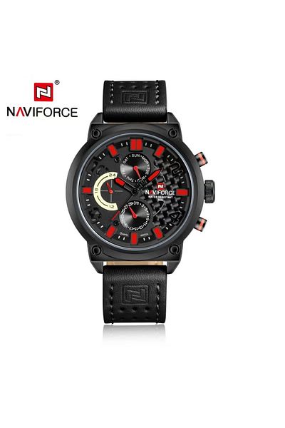 Naviforce Men's Stylish Multi-Function Analog Watch – 46.5mm, Leather Strap, Water Resistant