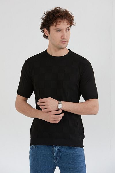 Fulla Moda Μπλουζάκι πλεκτό με σχέδιο σκακιέρας
