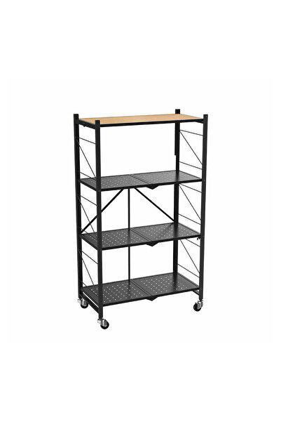rexa Modern Foldable Metal Kitchen Shelf, Strong, 4-Tier Storage Rack & Shelf with Wheels