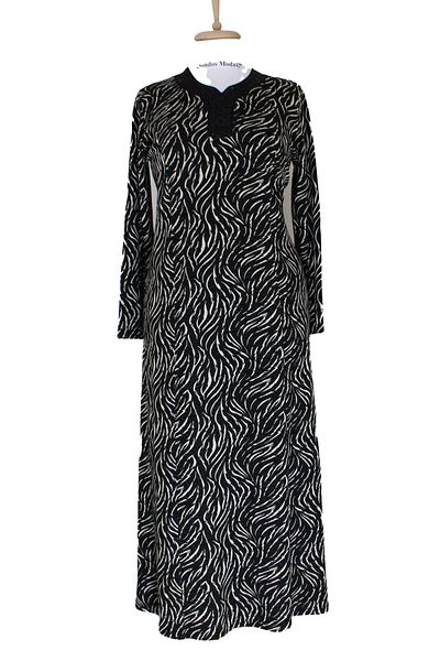 HESNA Women's Minel Battal Size Cup-Length Zebra Patterned Black Dress