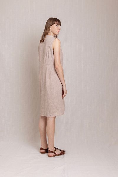 Volanlı Snap Button Shirt Collar Linen Dress