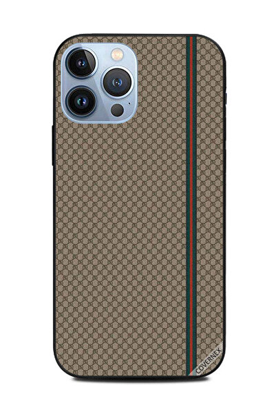 Covernex غطاء حماية لهاتف Apple iPhone 13 Pro Max بخطوط حمراء وخضراء على نمط بني