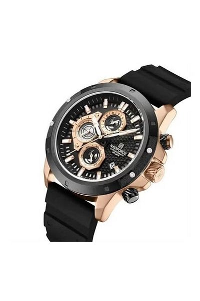 Naviforce Men's Black & Rose Gold Chronograph Watch – 42mm Quartz, Silicone Strap