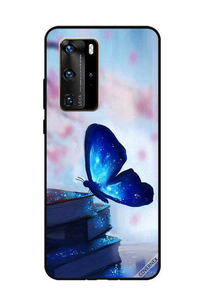 Covernex غطاء حماية لهاتف هواوي بي 40 برو - فراشة زرقاء داكنة على الكتب