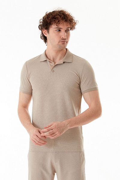 Fulla Moda Geometric Pattern Half Button Polo Neck T-Shirt
