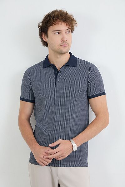 Fulla Moda Μπλουζάκι με γεωμετρικό σχέδιο με μισό κουμπί με γιακά πόλο