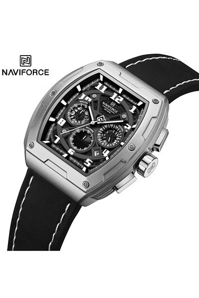 Naviforce Luxury Chronograph Wrist Watch for Men with Leather Strap Water Resistant Multi-Function Timepiece