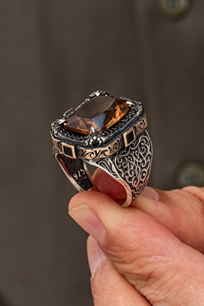 YÜZÜK SANATI Zultanit Taşlı Dikdörtgen 925 Erkek Gümüş Yüzük