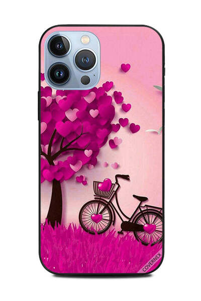 Covernex غطاء حماية لهاتف Apple iPhone 13 Pro Max - قلوب وردية، شجرة ودورة