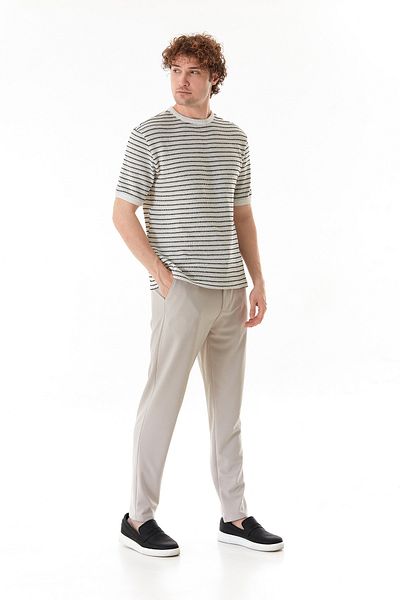 Fulla Moda Πλεκτό μπλουζάκι με ριγέ Crew Neck
