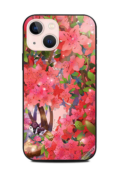 Covernex غطاء حماية لهاتف أبل آيفون 13 ميني - زهور وردية وطيور الحب